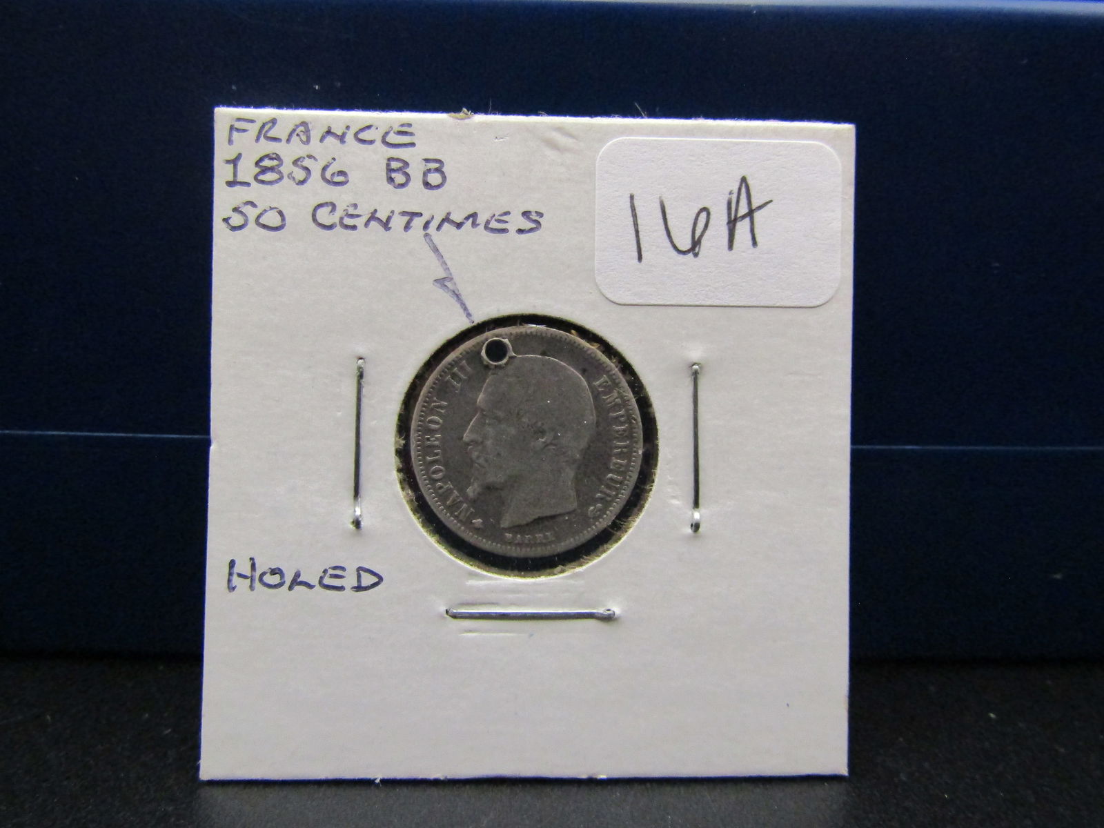 1856 BB Silver France 50 Centimes, Holed (1 of 4)