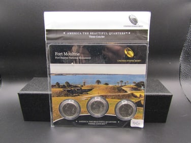 2016 Fort Moultrie US Mint America The Beautiful 3 Coin Set. UNC P and D, Proof S Mint Marks