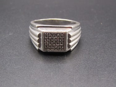 Vintage Sterling Silver Men's Ring with Clear Stones Size 11