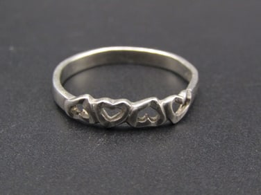 Vintage Sterling Silver 4 Hearts Ring, Size 8