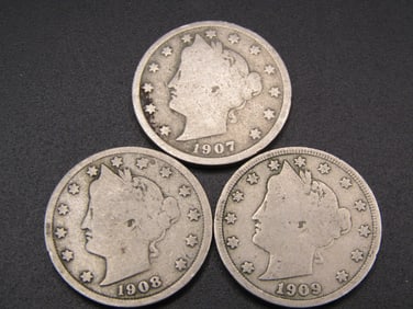 1907, 1908, 1909 Liberty Head V Nickels