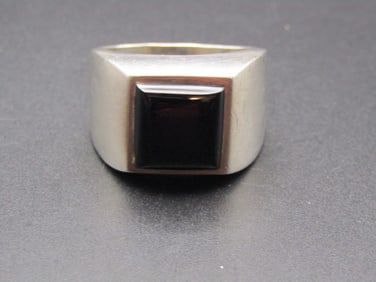 Vintage Sterling Silver Black Onyx Mens Ring, Size 12
