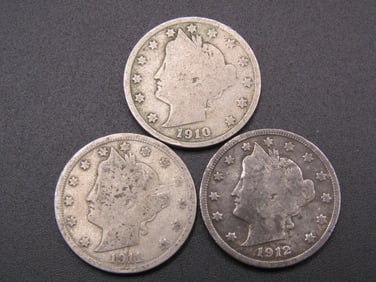 1910, 1911, 1912 Liberty Head V Nickels, Last Three Years!