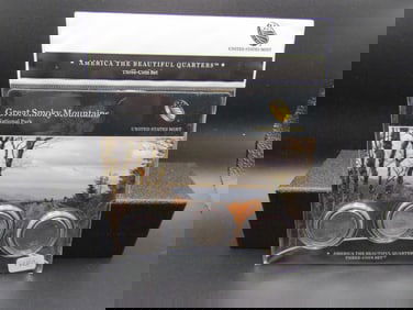 2014 Great Smokey Mountains  US Mint America The Beautiful 3 Coin Set. UNC P and D, Proof S Mint