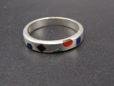 Vintage Sterling Silver Taxco Inlay Style Ring, Size 9