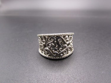 Sterling Silver, CZ Open Hearts Band, Size 7.5