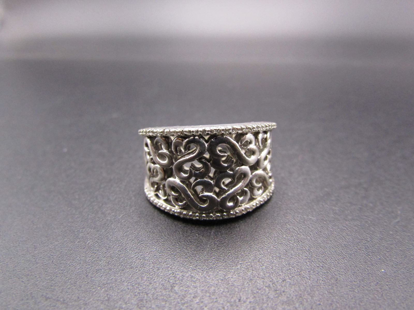 Sterling Silver, CZ Open Hearts Band, Size 7.5: Sterling Silver, CZ Open Hearts Band, Size 7.5