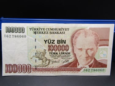 1970 Turkey 100000 Bank Note.