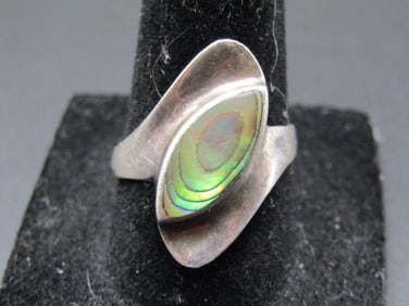 Vintage Sterling Silver Abalone Shell Gemstone Ring, Size 8