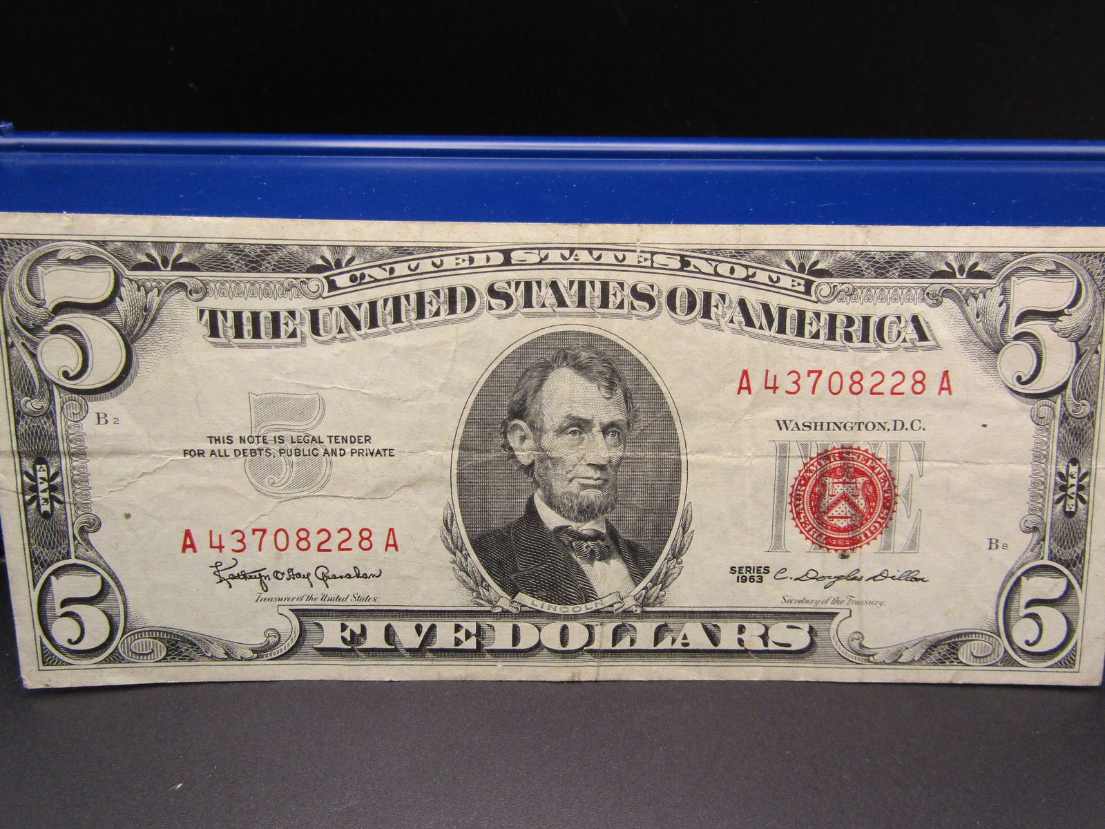 1963 Red Seal US 5 Dollar Bank Note, Nice Condition (1 of 4)