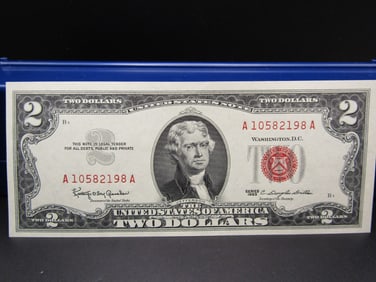 1963 Red Seal US 2 Dollar Note, GEM CRISP UNC