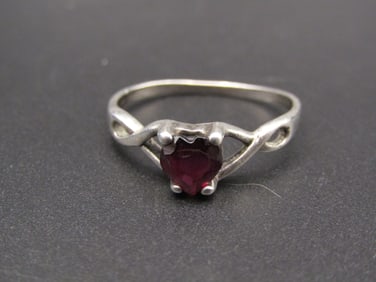 Vintage Sterling Silver Heart Shaped Ruby Like Ring, Size 10