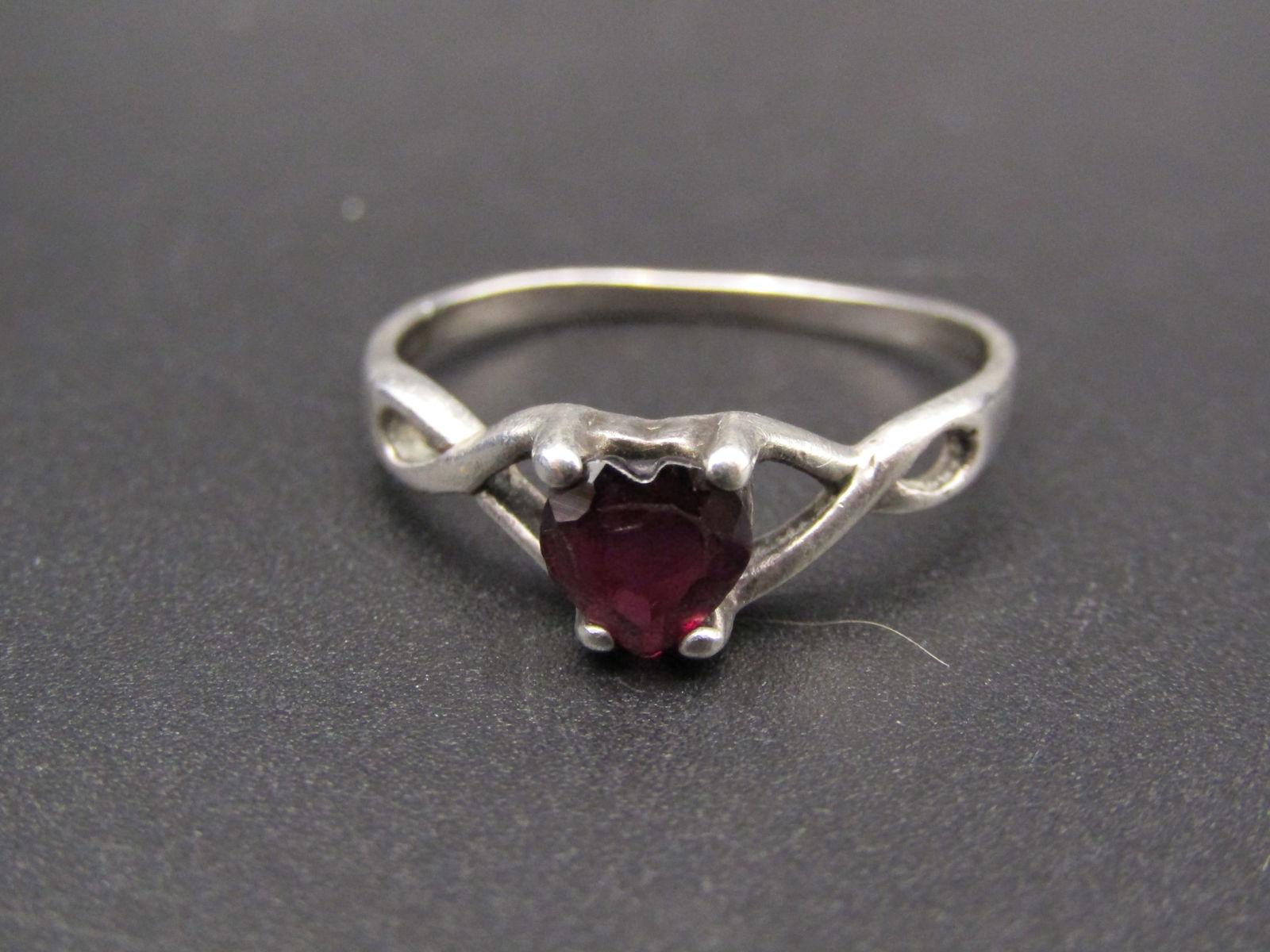 Vintage Sterling Silver Heart Shaped Ruby Like Ring, Size 10 (1 of 3)