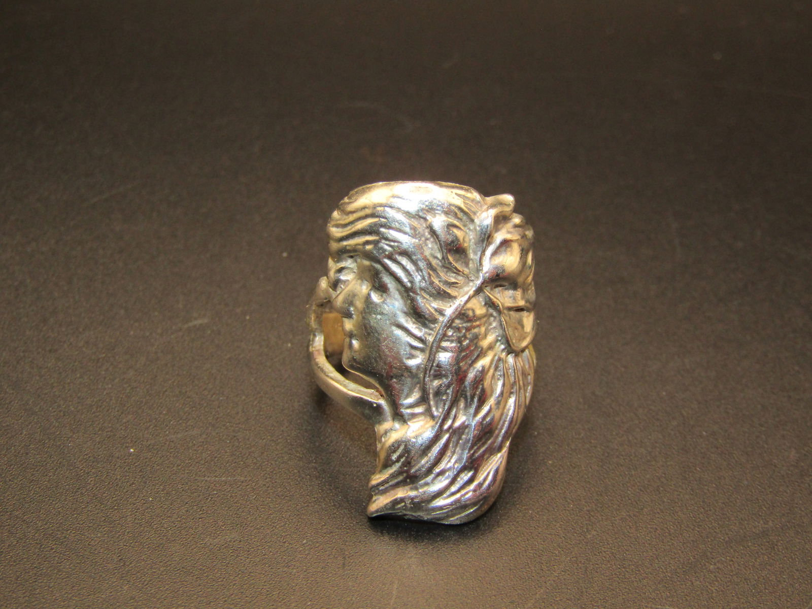Vintage Sterling Silver Art Nouveau Style Ring, Lady Face, Size 6.5 (1 of 4)