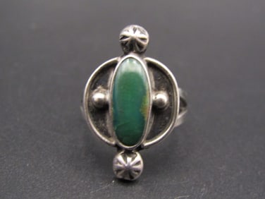 Vintage Southwestern Sterling Silver, Green Malachite Ring, Size 5.5