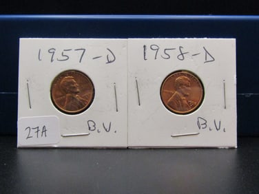 1957-D, 1958-D GEM BU RED Lincoln Wheat Cents