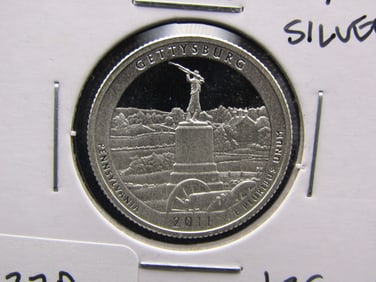 2011-S 90% Silver Deep Proof  Gettysburg National Park Quarter, High Book Value