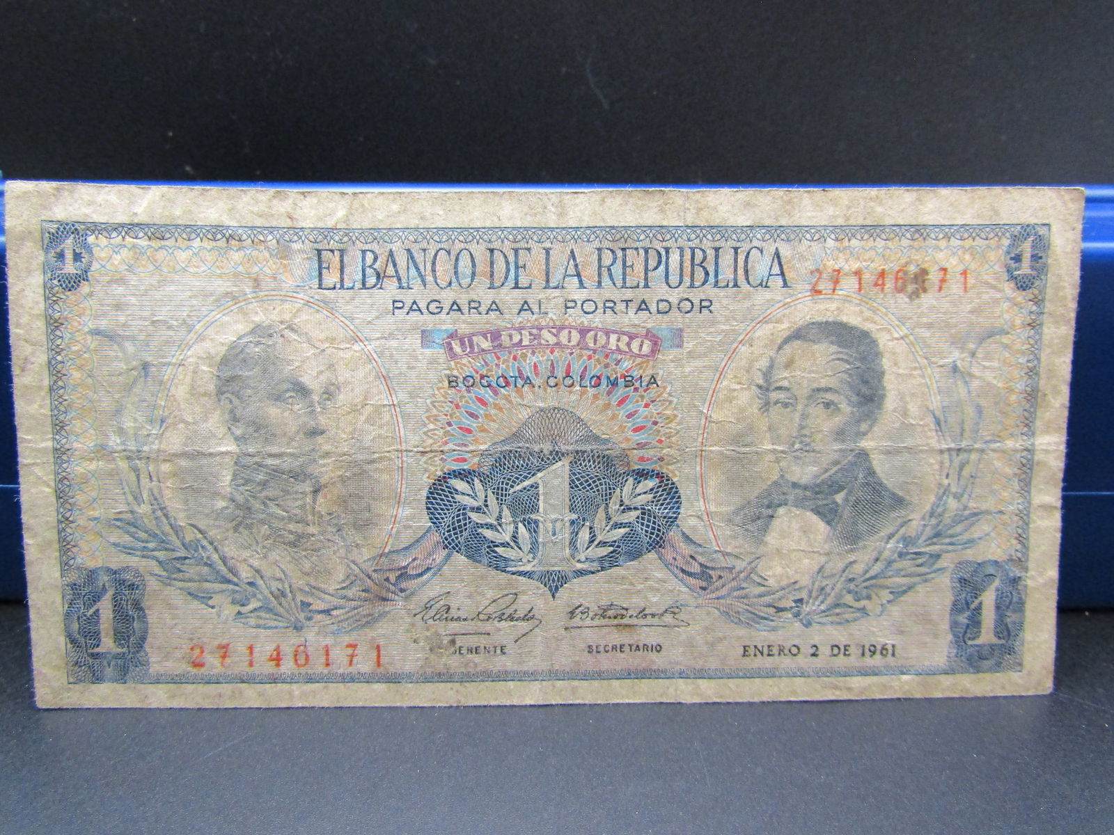 1961 Colombia 1 Peso Bank Note, Tough Find (1 of 4)