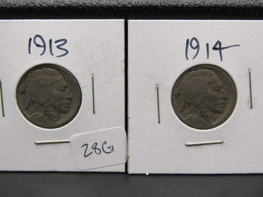 1913 and 1914 Buffalo Nickels, First 2 Years