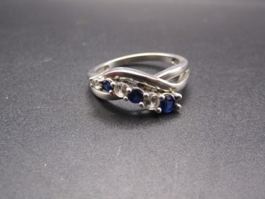 Sterling Silver Blue Sapphire and Spinel Ring, Size 6.5