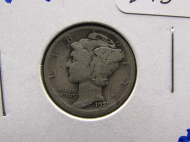 KEY DATE 1921 Mercury Dime. LOW Mintage, Tough Find. 90% Silver, $50 in G4