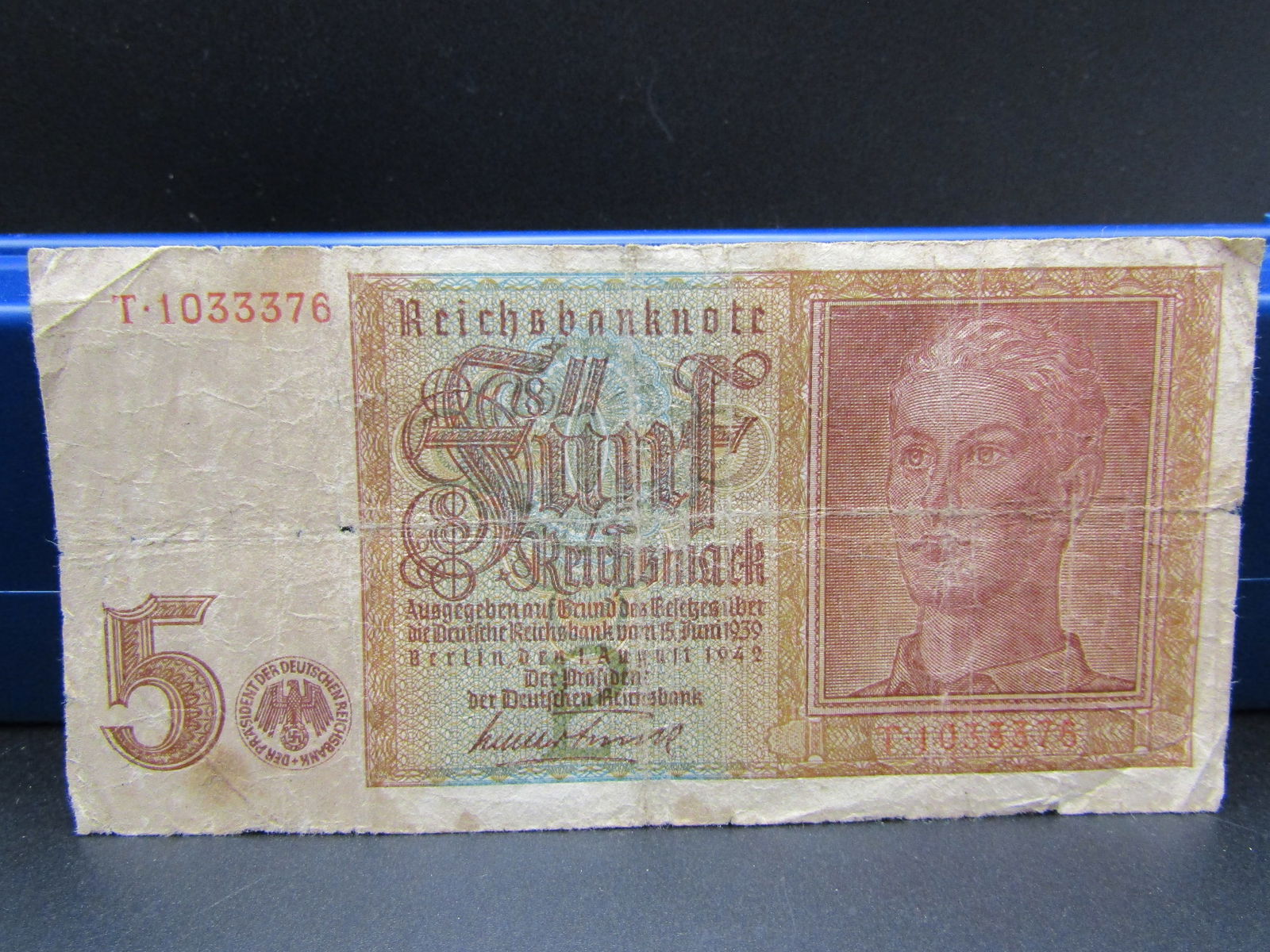 1942 German 5 Reichsmark Note, Tough WWII Currency (1 of 4)