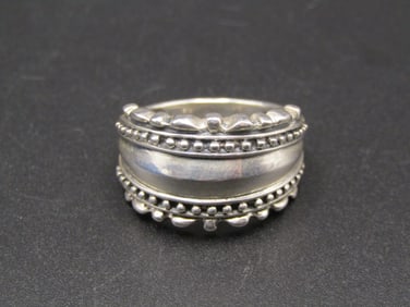 Vintage Sterling Silver Bali Style Dome Ring w/ Dotted Edge Details, Size 8