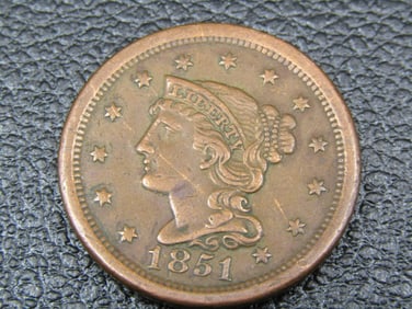 GORGEOUS 1851 Braded Hair Large Cent, SUPER Grade!