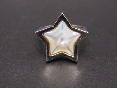 Vintage Sterling Silver Mother of Pearl Star Shaped Ring, Size 7