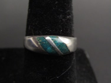 Vintage Mexico Stamped 925 Turquoise Ring, Size 5