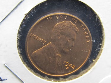 1942-D GEM BU RED Lincoln Wheat Cent
