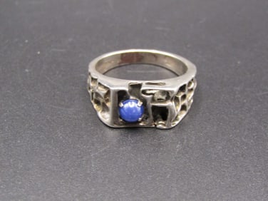 Vintage Sterling Silver Abstract Ring w/ Blue Stone, Size 10.5