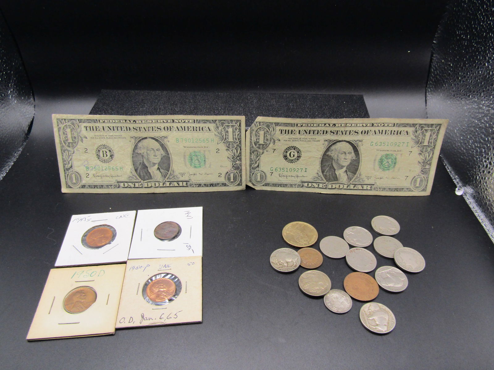 20 Piece Collectors Lot; 1865 US 2c, Indian Head Cents, Buffalo Nickels, Liberty Head Nickels,: 20 Piece Collectors Lot; 1865 US 2c, Indian Head Cents, Buffalo Nickels, Liberty Head Nickels, Silver Barber Dime, Joseph Barr Notes, Presidential Dollar, and more