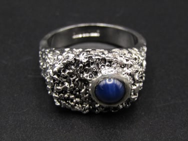 Vintage Sterling Silver Abstract Ring w/ Blue Stone, Size 10.5