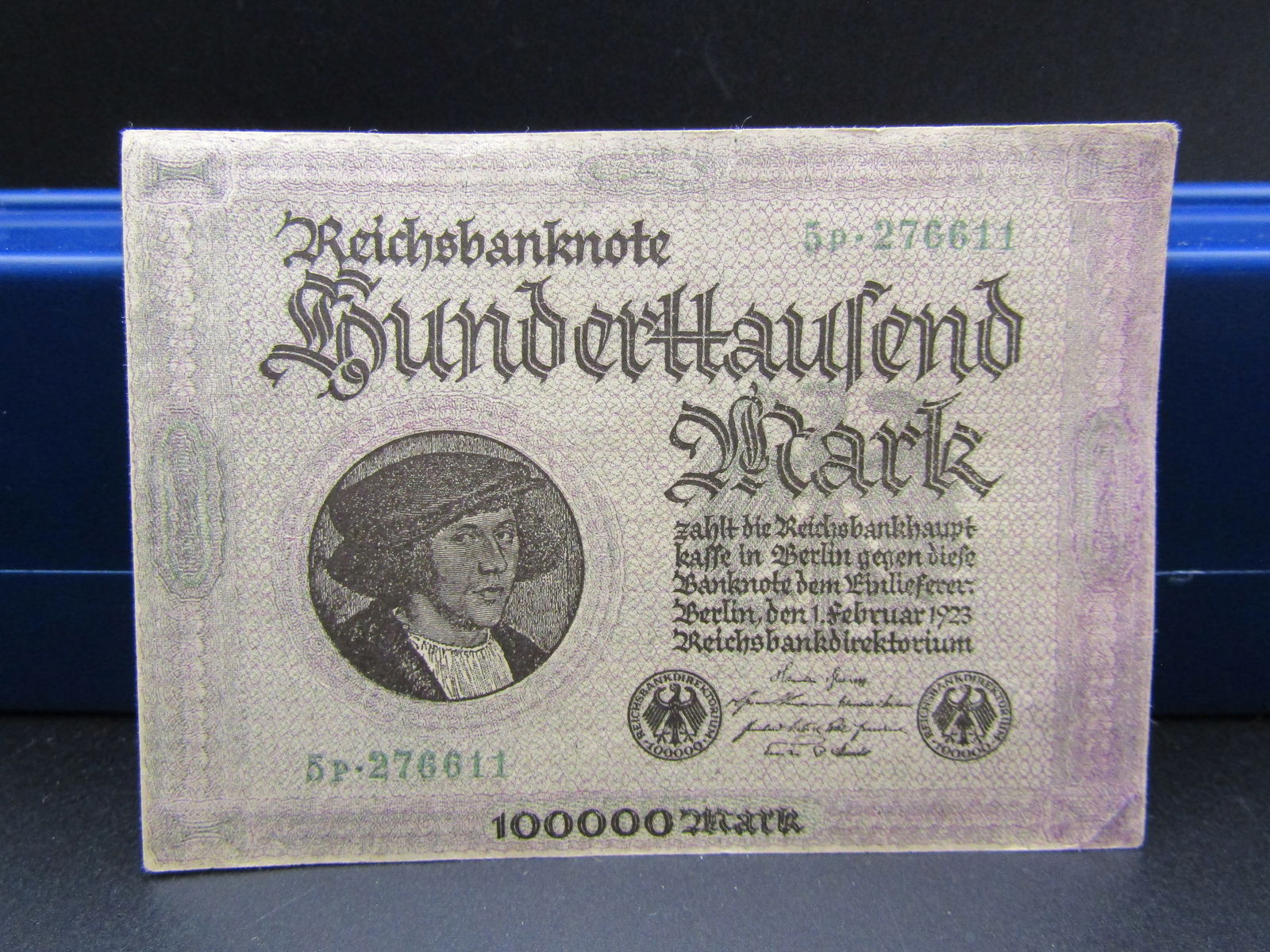 1923 German 100000 Mark Reichsbanknote, Tough Post WWI Currency, GEM CRISP, UNC (1 of 2)