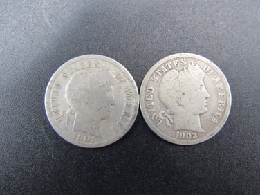 1901/1902 Barber Dimes, 90% Silver