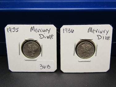 1935, 1936 Mercury Dimes. Better Dates, 90% Silver