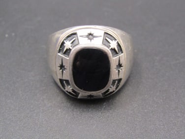 Vintage Sterling Silver Black Onyx Ring, Size 11.5