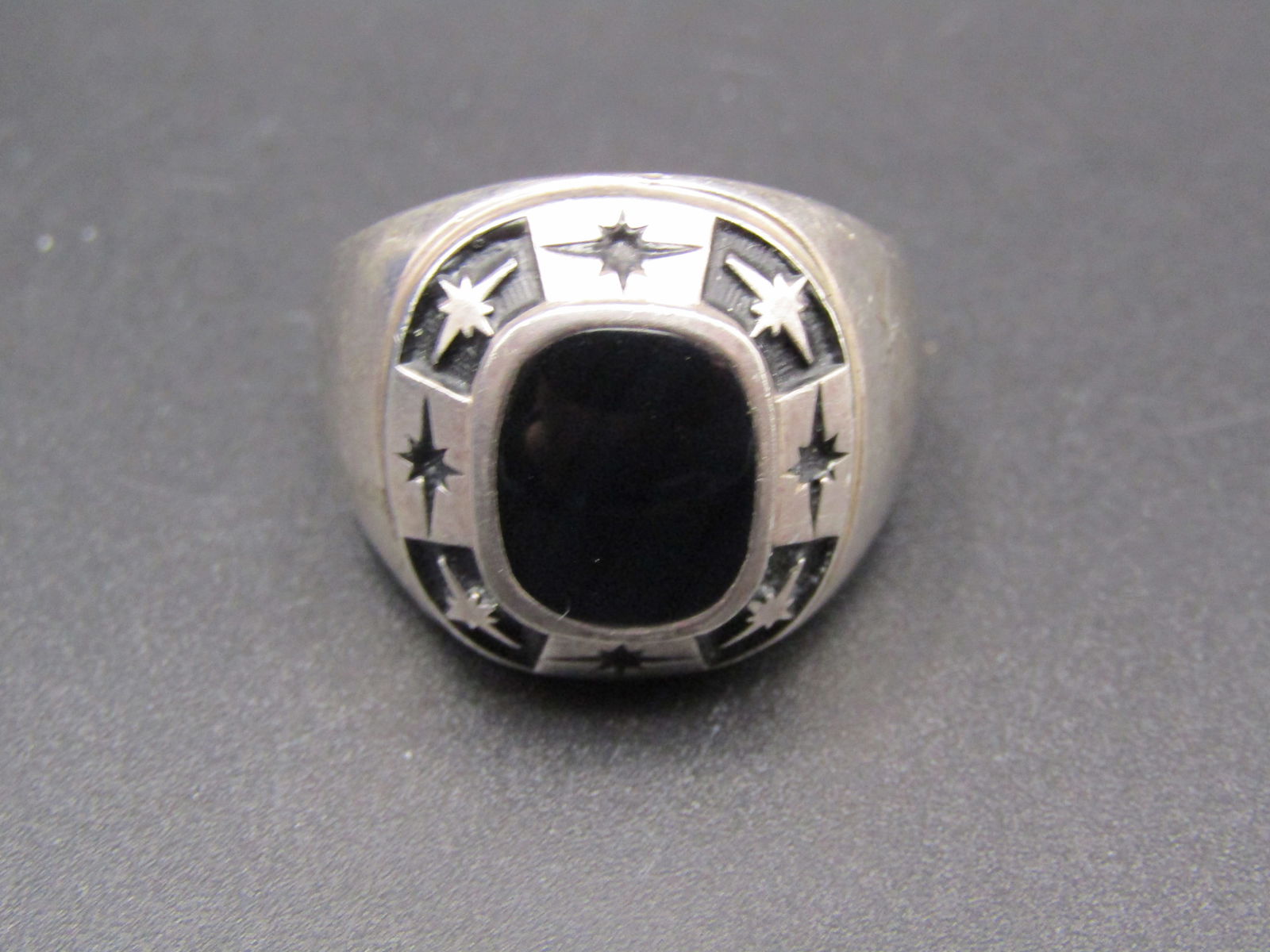 Vintage Sterling Silver Black Onyx Ring, Size 11.5 (1 of 4)