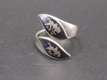 Vintage Sterling Silver Niello Siam Wrap Band Ring, Size 5