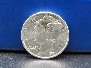 1941-D GEM BU Mercury Dime. 90% Silver. WWII Era. LUSTROUS