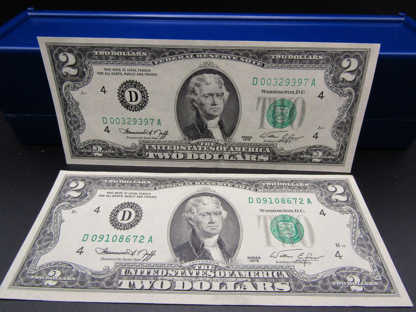 2-1976 Green Seal Bicentennial $2 Notes, GEM CRISP UNC (1 of 6)