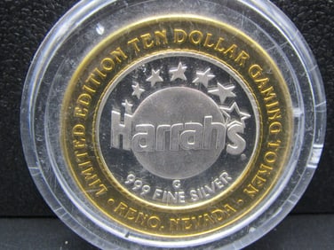 Limited Edition .999 Fine Silver Center $10 Gaming Token - Truckee River