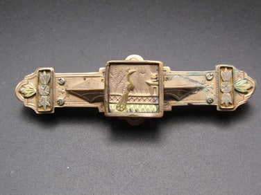 Antique Victorian Multi Tone Gold Filled Flourished Bar Brooch Pin Patent 1877
