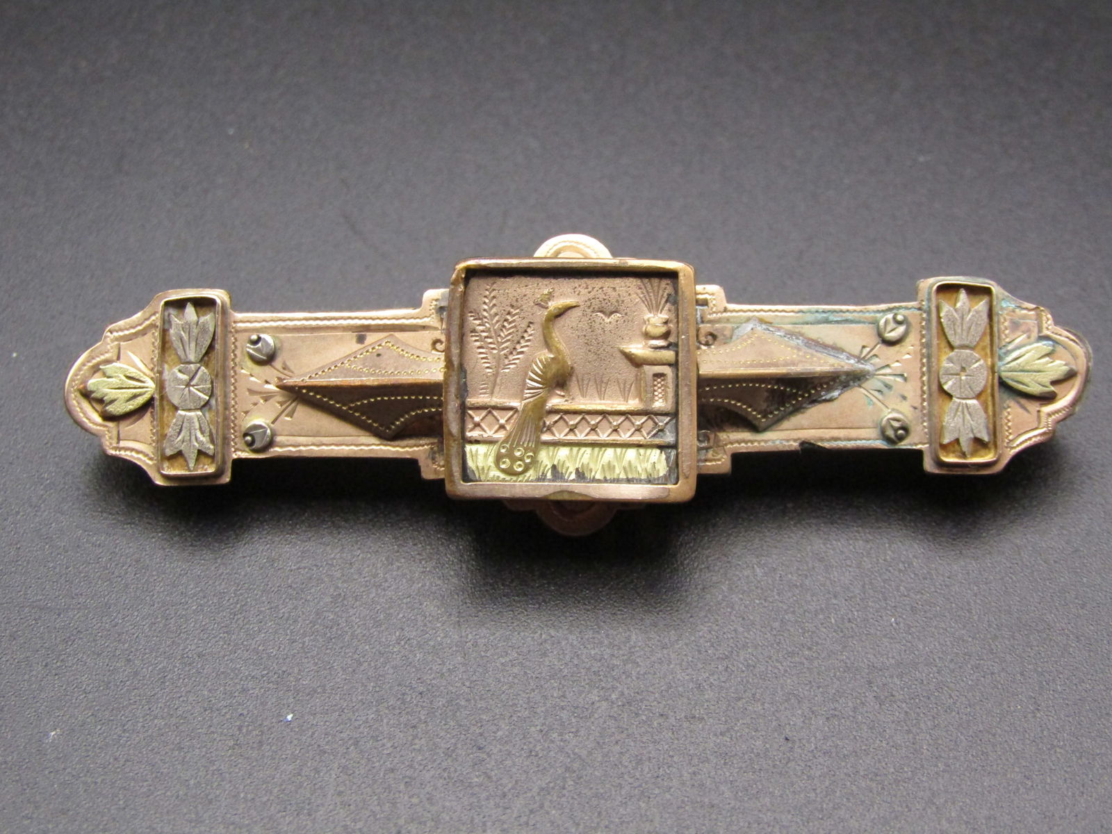 Antique Victorian Multi Tone Gold Filled Flourished Bar Brooch Pin Patent 1877 (1 of 2)