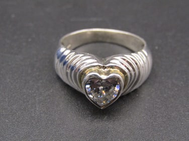Sterling Silver Heart Shaped Clear Gemstone Ring, Size 8