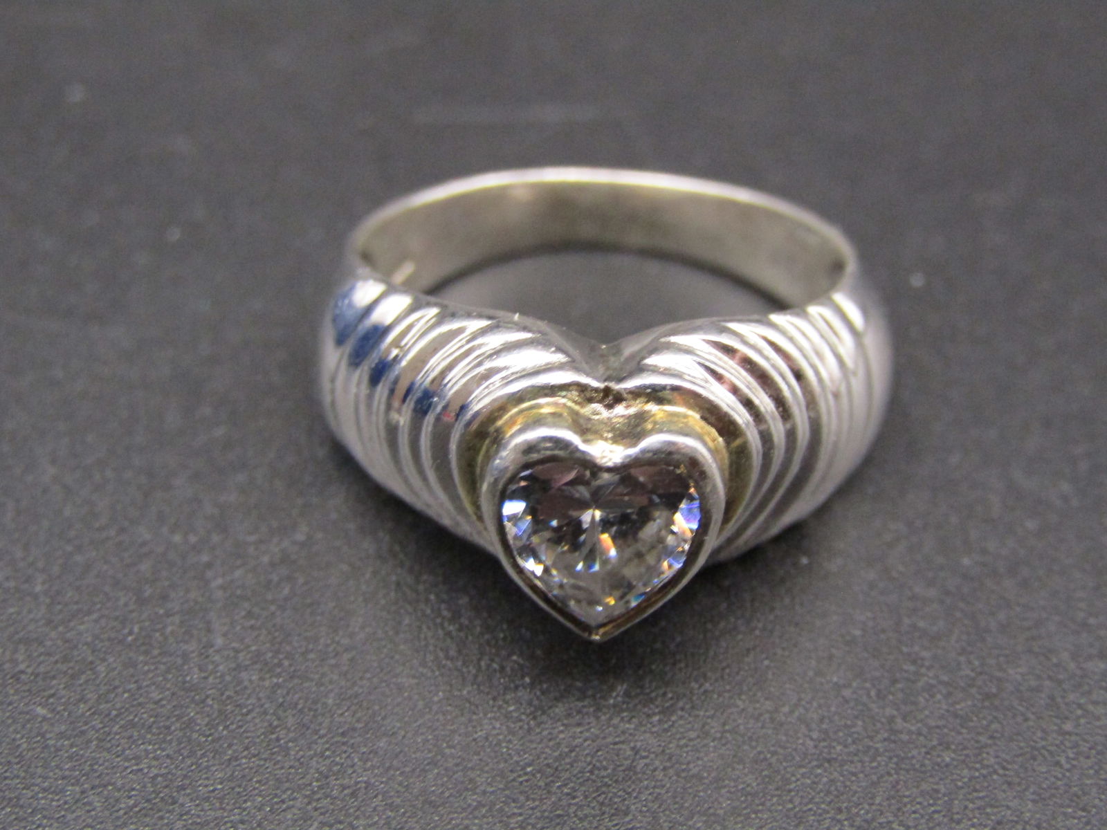 Sterling Silver Heart Shaped Clear Gemstone Ring, Size 8 (1 of 4)
