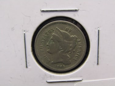 1865 US 3 Cent Copper Nickel. Nice Type Coin