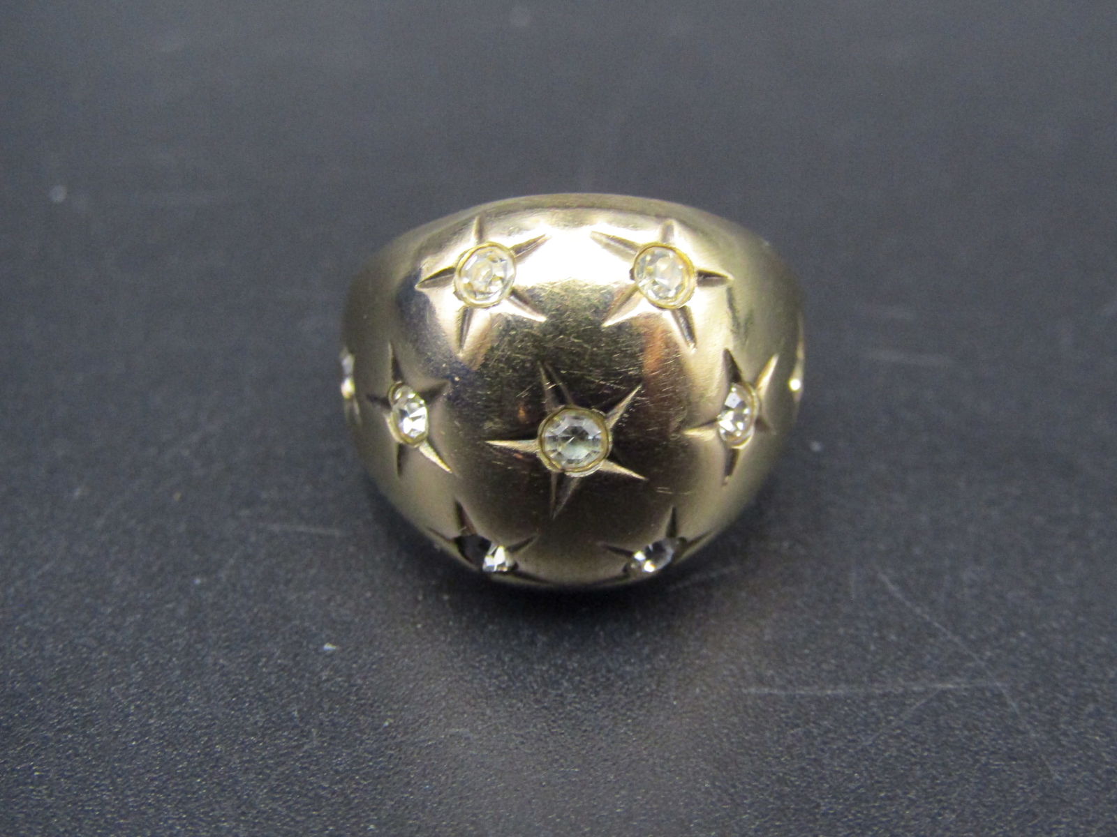 12KT Gold Filled Sterling Silver Sat Set Diamond Dome Ring, Size 6 (1 of 4)