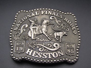 1985 Hesston Rodeo Belt Buckle NFR Tie Down Roper, National Finals Rodeo
